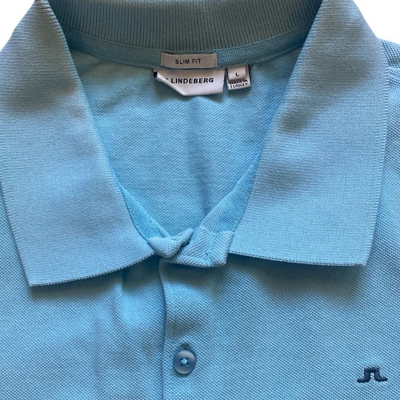 J Lindeberg Cotton Pique Slim Polo Sky Blue - Picture 4 of 6